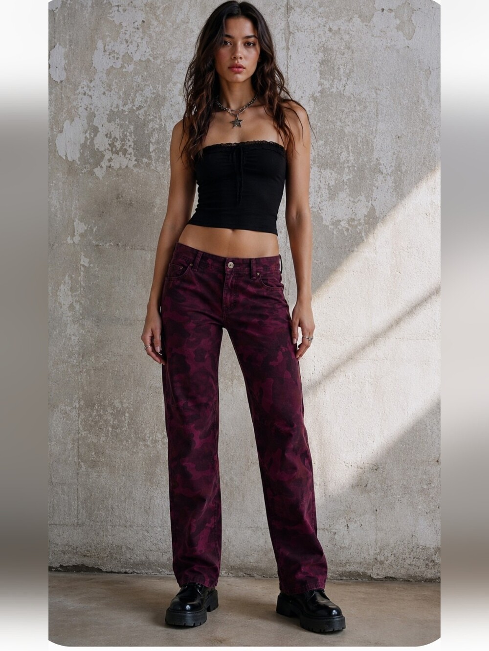 Anthropologie Pilcro Burgundy Camo Utility Pants Women's Size 29 Straight Leg